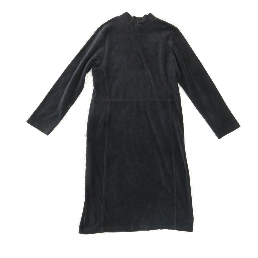 Vintage 90s LL Bean Small Velour Cotton Velvet Mock Neck Dress Black Sheath - Picture 2 of 7